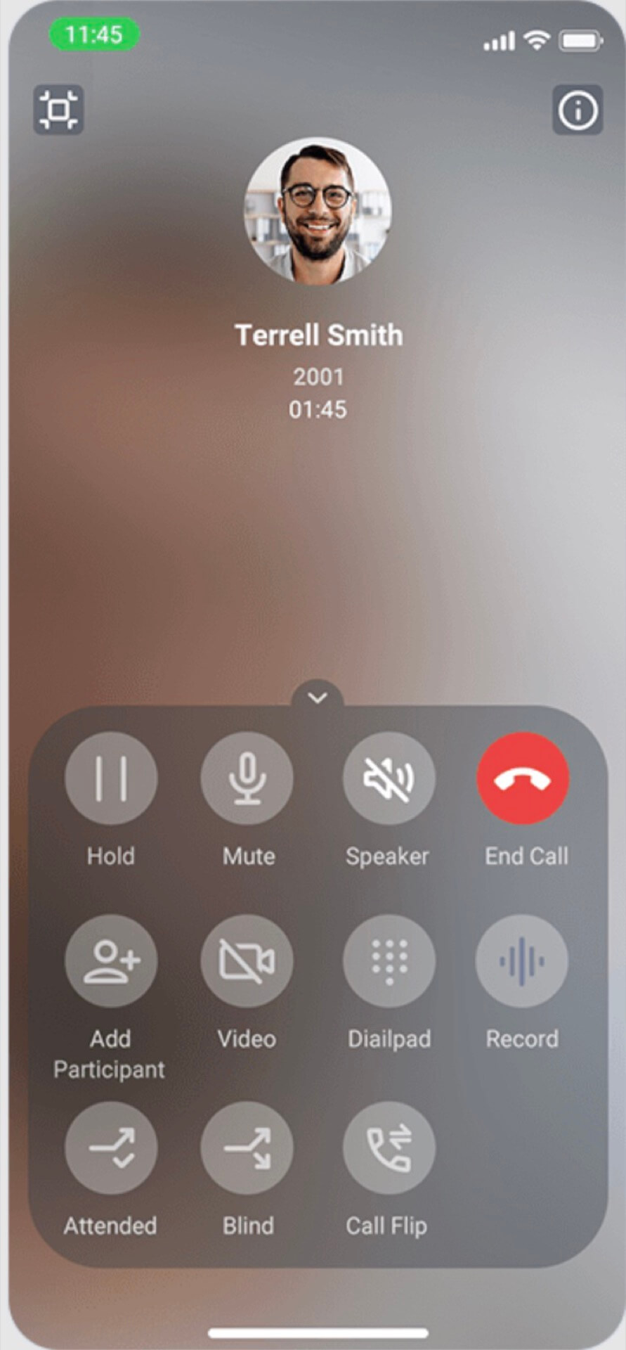 Linkus Mobile App — Active Call Screen